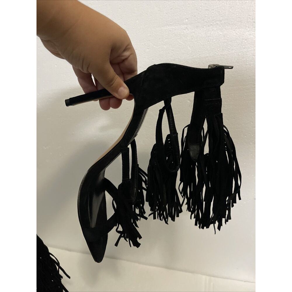 Steve Madden Women Fringe Black Leather Back High Heel Stiletto 9.5 Western 90s - Picture 2 of 4